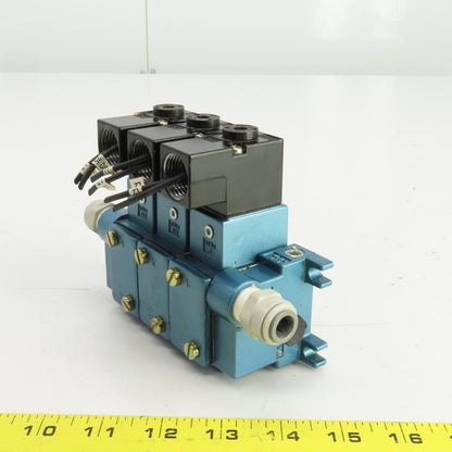 MAC 713C-11-PI-111CA /PID-111CAAA Pneumatic Solenoid 3 Valve Manifold Block 120V