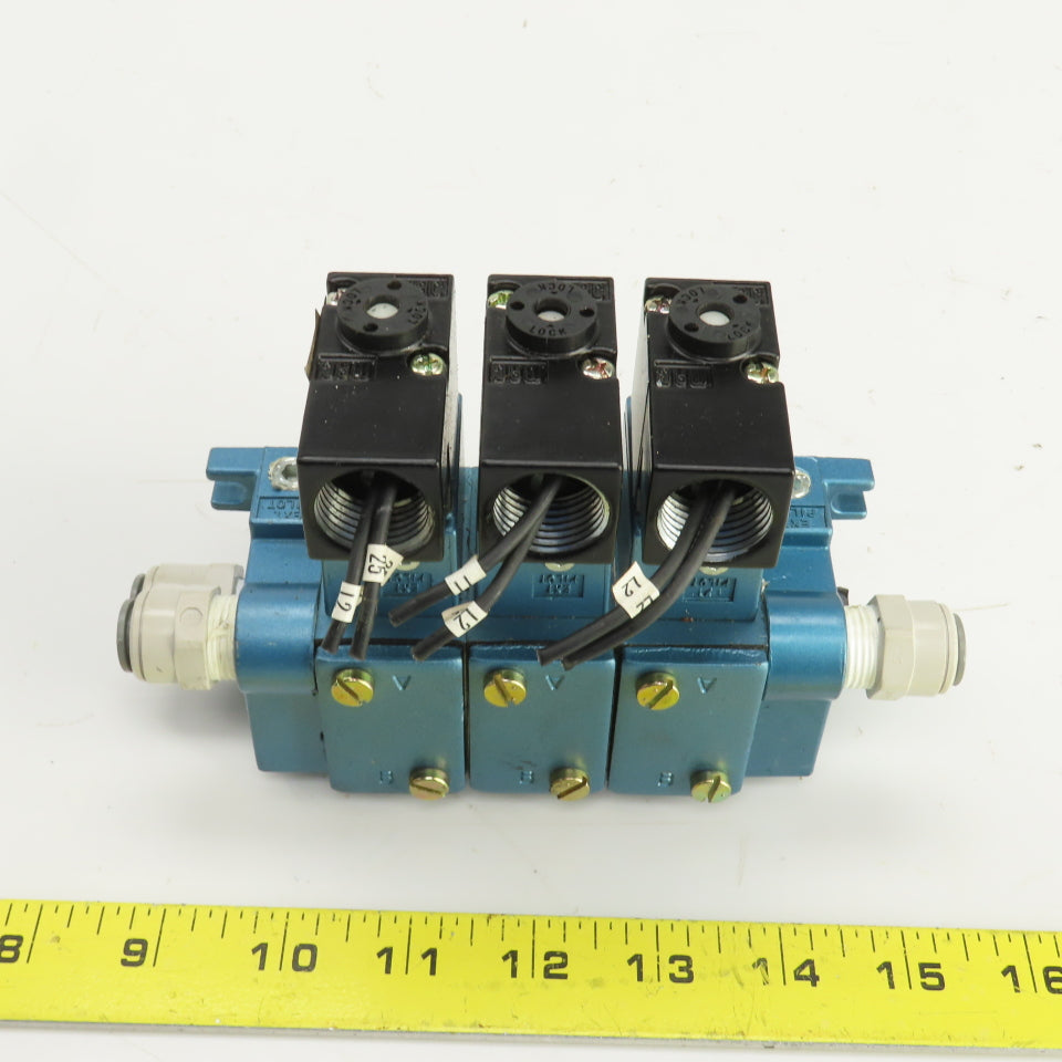 MAC 713C-11-PI-111CA /PID-111CAAA Pneumatic Solenoid 3 Valve Manifold Block 120V