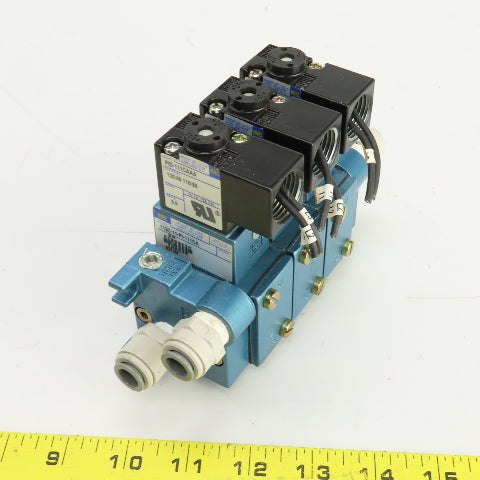MAC 713C-11-PI-111CA /PID-111CAAA Pneumatic Solenoid 3 Valve Manifold Block 120V