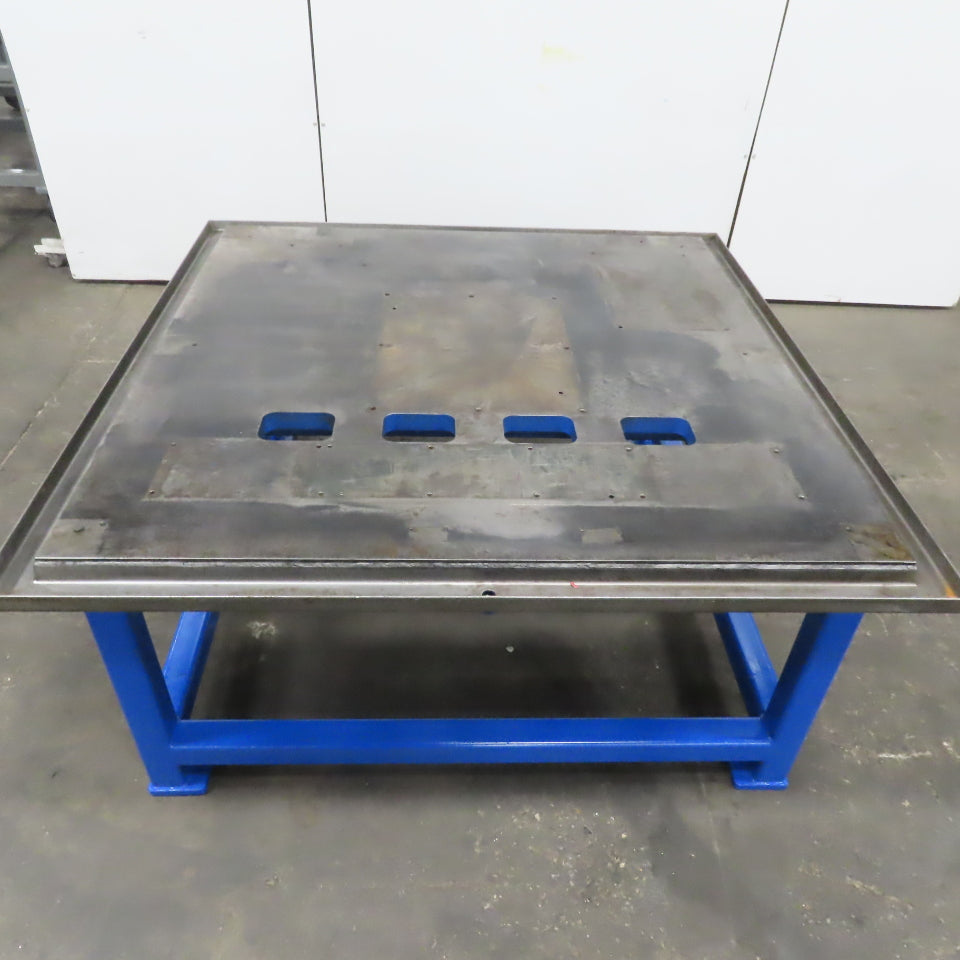1-3/4" Thick Steel Machine Base Blanchard Ground Top 60x60x30"H W/Coolant Trough