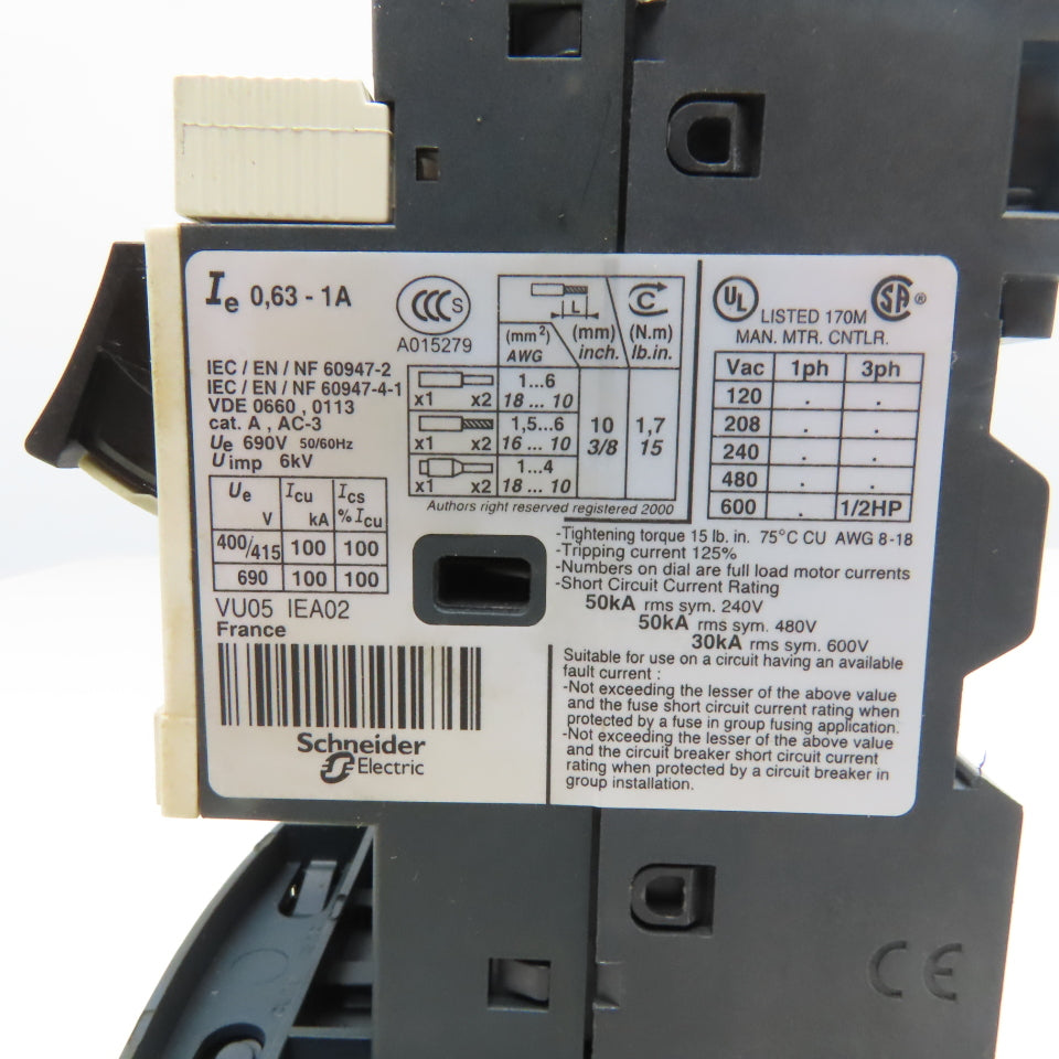 Telemecanique GV2ME05 LC1S096 600V 1/2Hp 3Ph Reversing Contactor 0.63-1A Trip