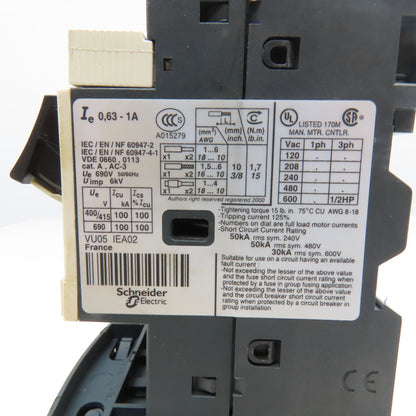 Telemecanique GV2ME05 LC1S096 600V 1/2Hp 3Ph Reversing Contactor 0.63-1A Trip