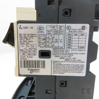 Telemecanique GV2ME05 LC1S096 600V 1/2Hp 3Ph Reversing Contactor 0.63-1A Trip