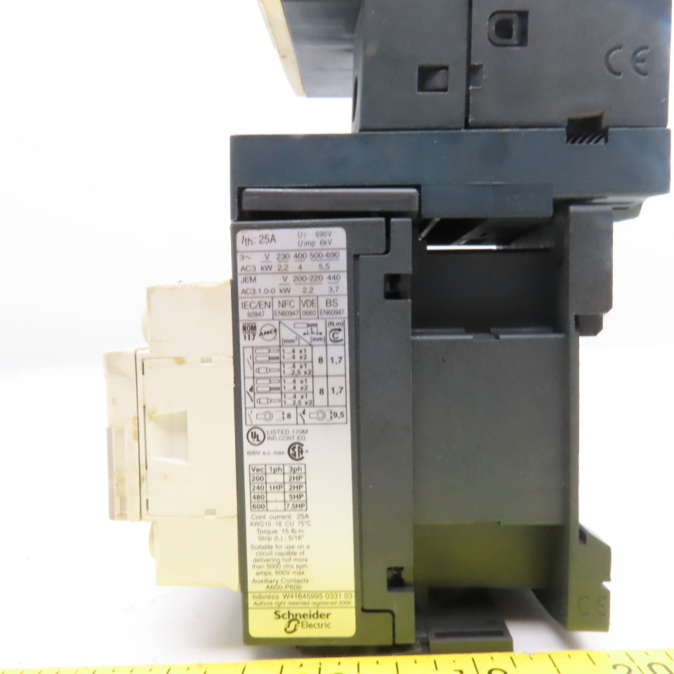 Telemecanique GV2ME05 LC1S096 600V 1/2Hp 3Ph Reversing Contactor 0.63-1A Trip
