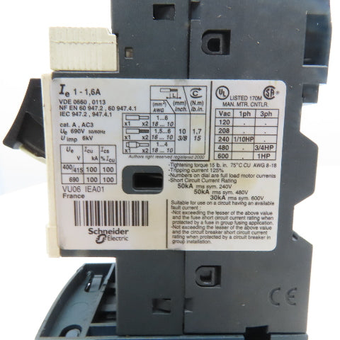 Telemecanique GV2ME06 LC1S096 600V 1Hp 3Ph Reversing Contactor 1-1.6A Trip