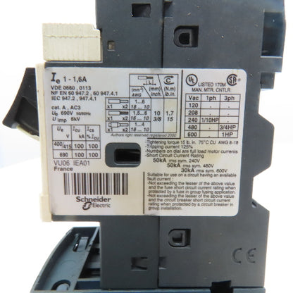 Telemecanique GV2ME06 LC1S096 600V 1Hp 3Ph Reversing Contactor 1-1.6A Trip