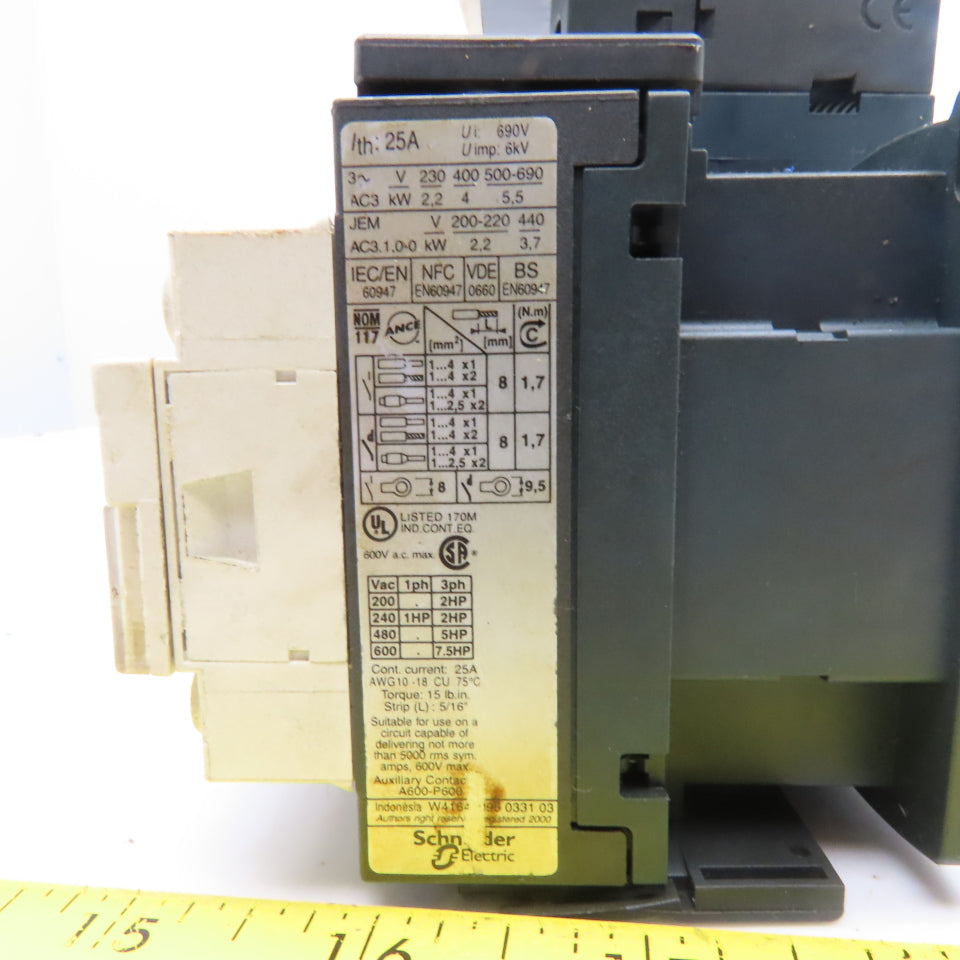 Telemecanique GV2ME06 LC1S096 600V 1Hp 3Ph Reversing Contactor 1-1.6A Trip