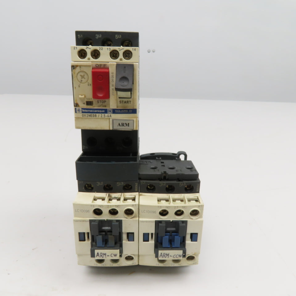Telemecanique GV2ME08 LC1S096 600V 3Hp 3Ph Reversing Contactor 2.5-4A Trip
