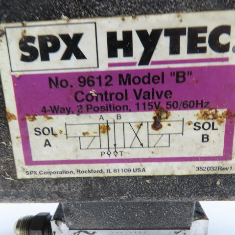 SPX Hytec No. 9612 Model B 4 Way 2 Position Hydraulic Valve 115V Coil