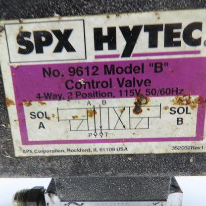 SPX Hytec No. 9612 Model B 4 Way 2 Position Hydraulic Valve 115V Coil
