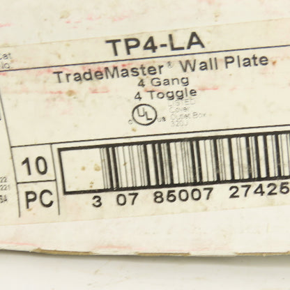Pass & Seymour TP4-LA Light Almond Wall Plate 4 Toggle Switch Cover Lot Of 10