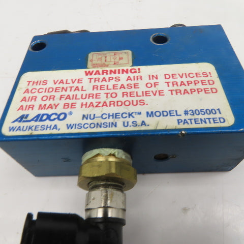 Aladco Nu-Check 305001 Pneumatic Check Manual Or Pilot Release 1/2" NPT