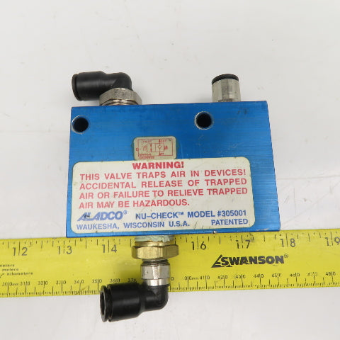 Aladco Nu-Check 305001 Pneumatic Check Manual Or Pilot Release 1/2" NPT