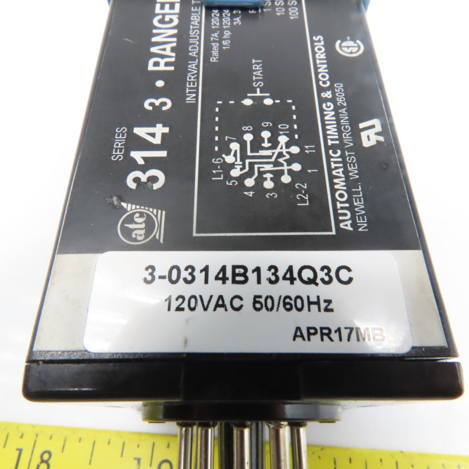 ATC 3-0314B134Q3C Timing Relay 120/240V Socket 1-100s
