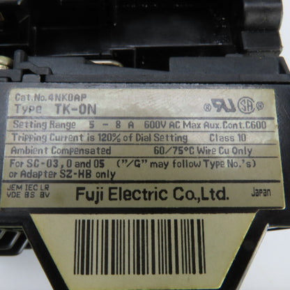 Fuji SC-05/ TK-0N Contactor 120V Coil W/Overload Relay 5-8A Trip Range