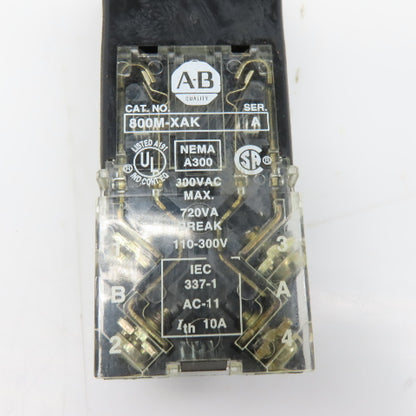 Allen Bradley 800MR-16HX2BS 120V 50/60Hz Illuminated 2 Position Selector Switch
