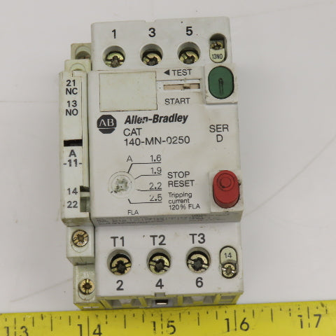 Allen Bradley 140-MN-0250 Manual Motor Starter 600V 3Ph 1.6-2.5A Trip