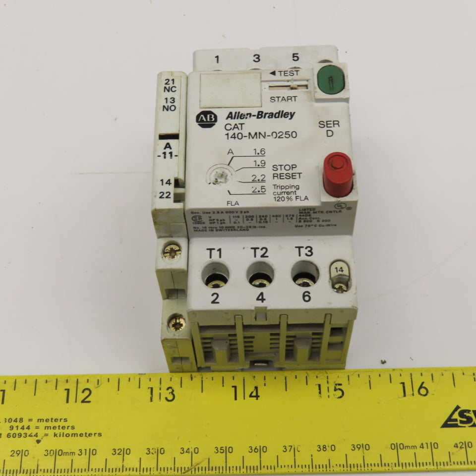 Allen Bradley 140-MN-0250 Manual Motor Starter 600V 3Ph 1.6-2.5A Trip