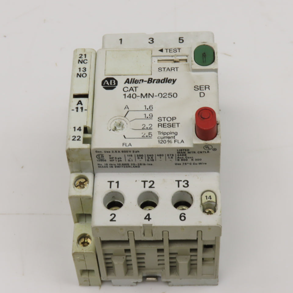 Allen Bradley 140-MN-0250 Manual Motor Starter 600V 3Ph 1.6-2.5A Trip