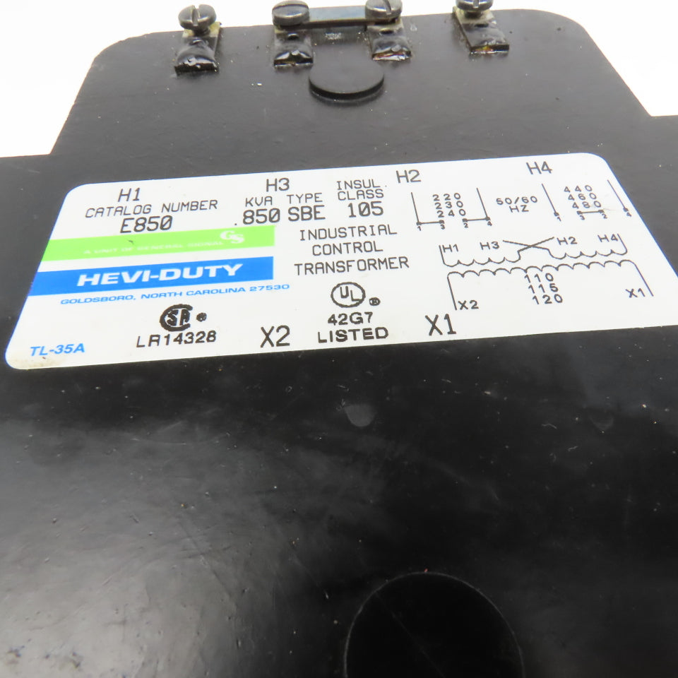 Hevi Duty E850 220-480V Pri 50/60Hz .850kVa 110-120V Sec Type SBE Transformer