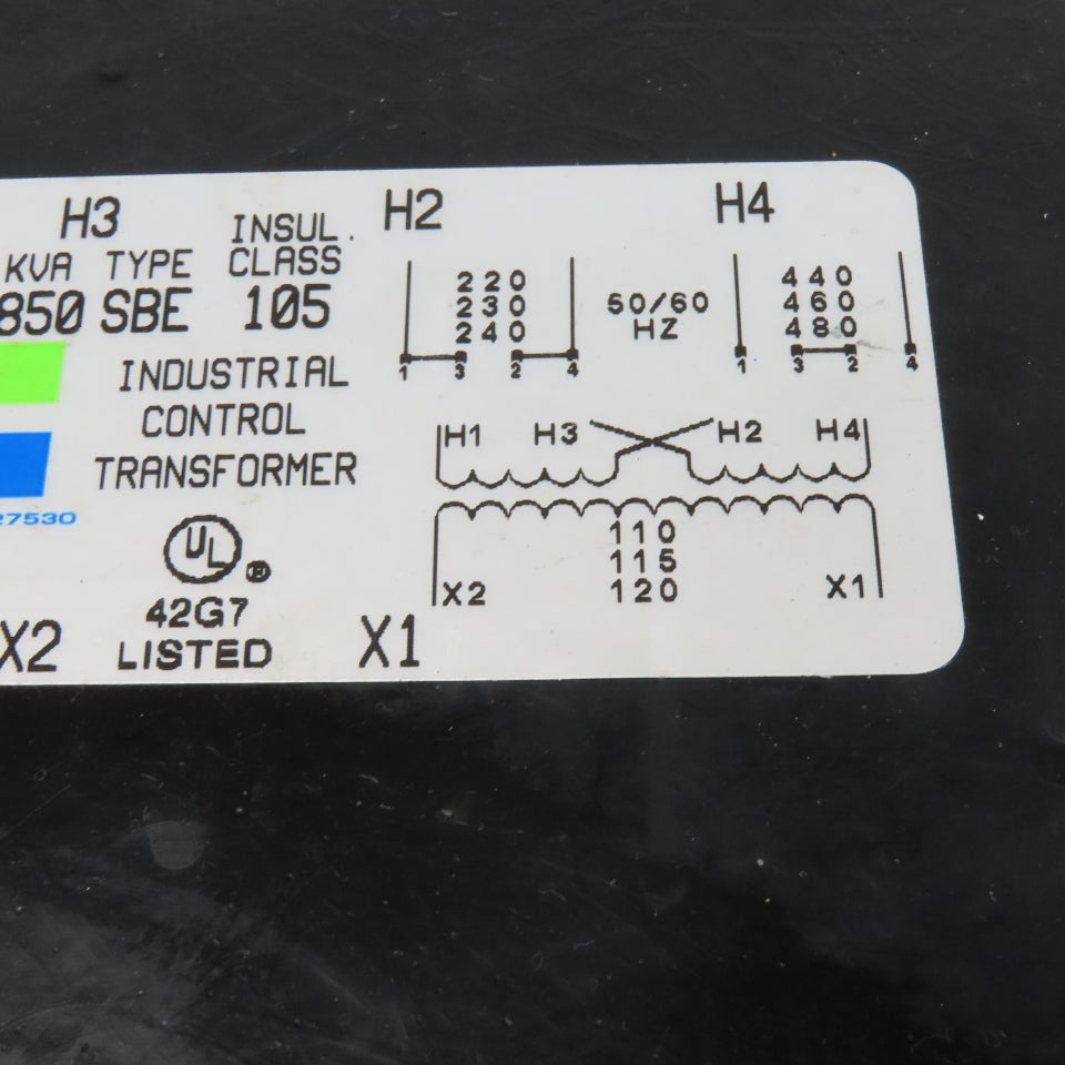 Hevi Duty E850 220-480V Pri 50/60Hz .850kVa 110-120V Sec Type SBE Transformer