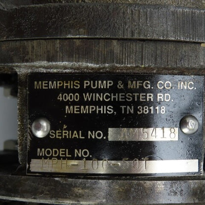 Memphis Pump MPH-100-50T Centrifugal Pump 3450/2850RPM 200-230/460V 3PH