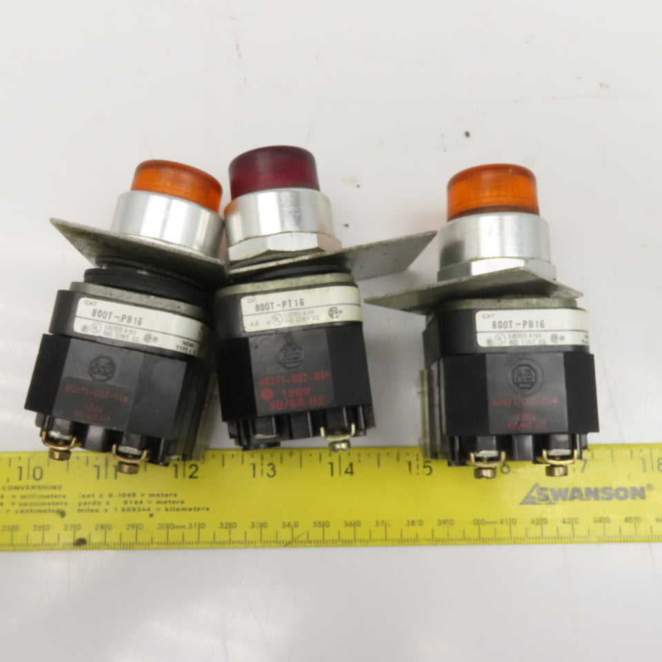 Allen Bradley 800T-PT16 Red Amber Illuminated Push Button 120V Lot Of 3