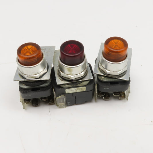 Allen Bradley 800T-PT16 Red Amber Illuminated Push Button 120V Lot Of 3