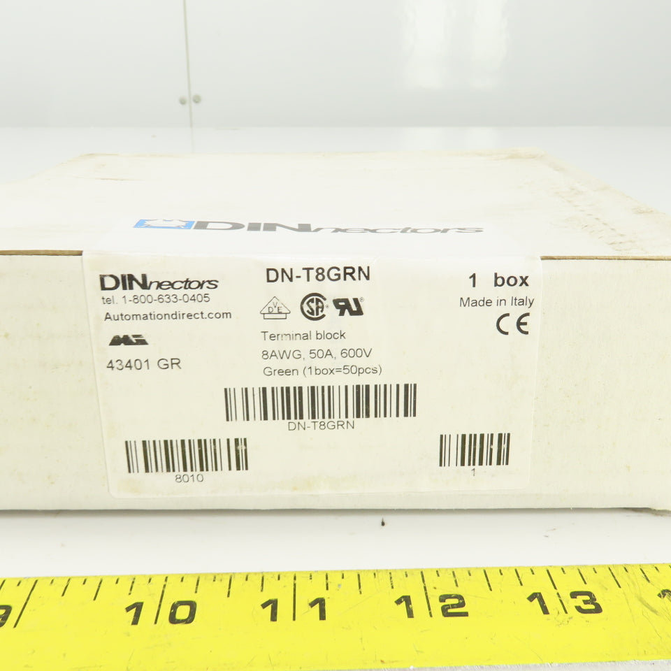 Automation Direct DN-T8GRN DINnectres Green Terminal Block 8AWG 50A 600V 50PCS
