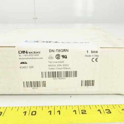 Automation Direct DN-T8GRN DINnectres Green Terminal Block 8AWG 50A 600V 50PCS