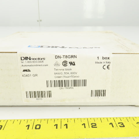 Automation Direct DN-T8GRN DINnectres Green Terminal Block 8AWG 50A 600V 50PCS