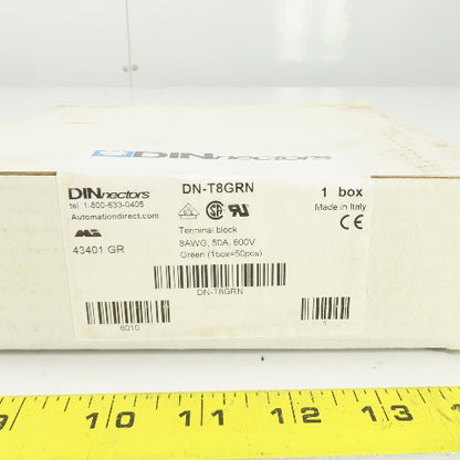 Automation Direct DN-T8GRN DINnectres Green Terminal Block 8AWG 50A 600V 50PCS