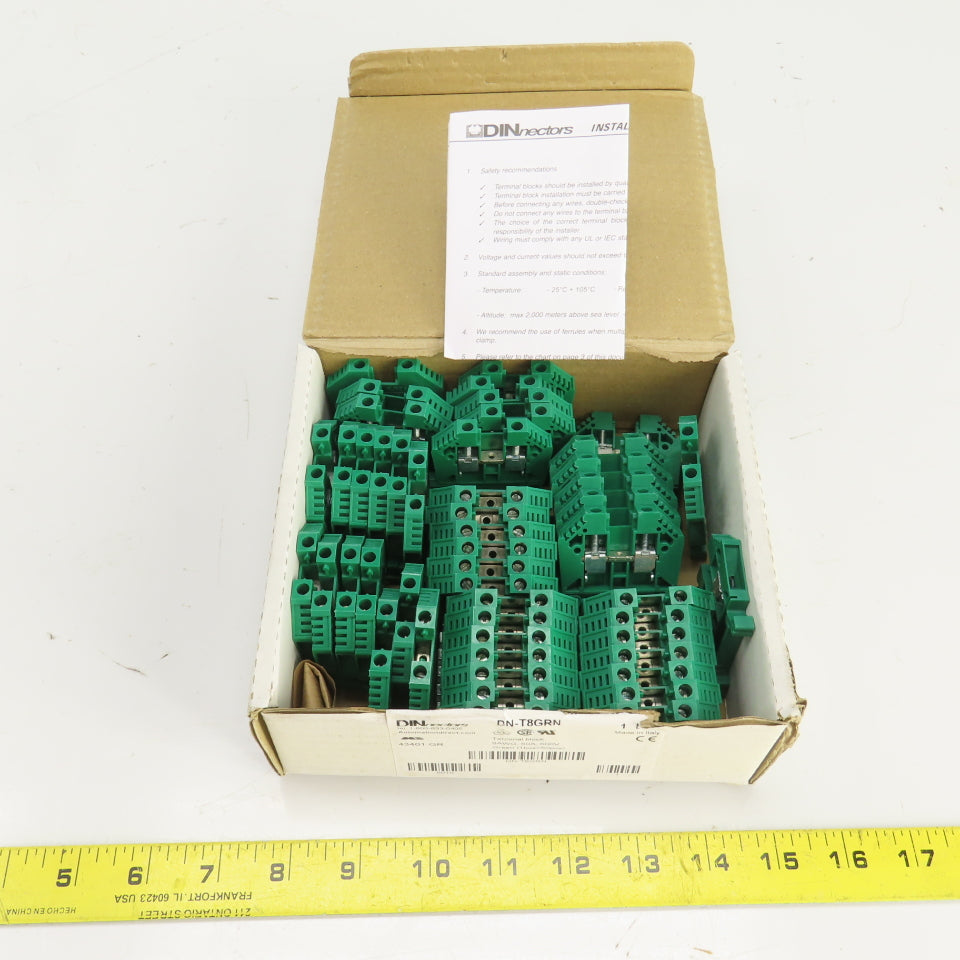 Automation Direct DN-T8GRN DINnectres Green Terminal Block 8AWG 50A 600V 50PCS