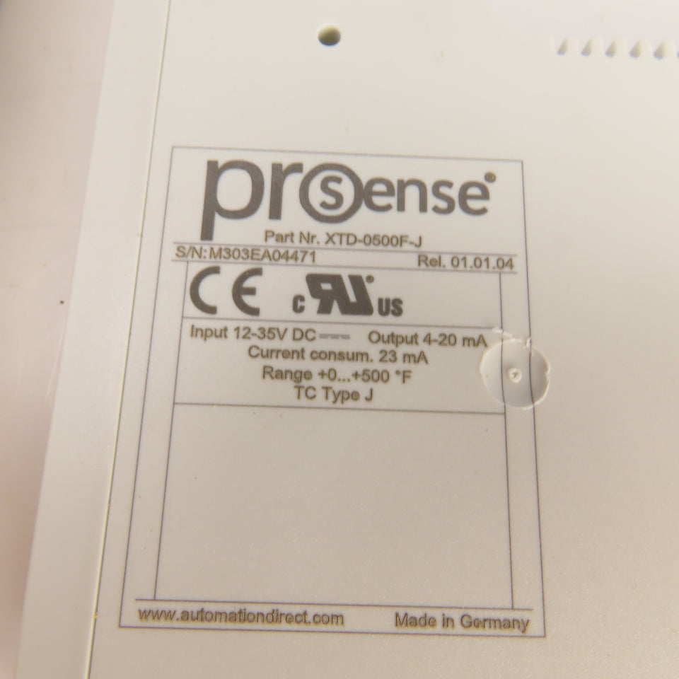 Automation Direct XTD-0500F-J Prosense Temperature Transmitter TC Type J 0-500°