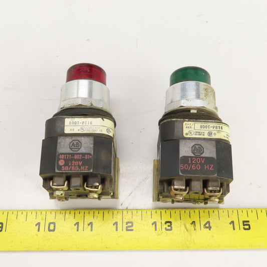 Allen Bradley 800T-PT16 Green/Red Illuminated Button Momentary 120V In Lot of 2