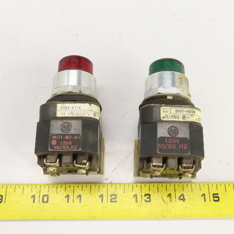 Allen Bradley 800T-PT16 Green/Red Illuminated Button Momentary 120V In Lot of 2