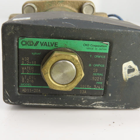 CKD AD11-20A Air/Water/LT Oil Solenoid Valve 3/4" NPT