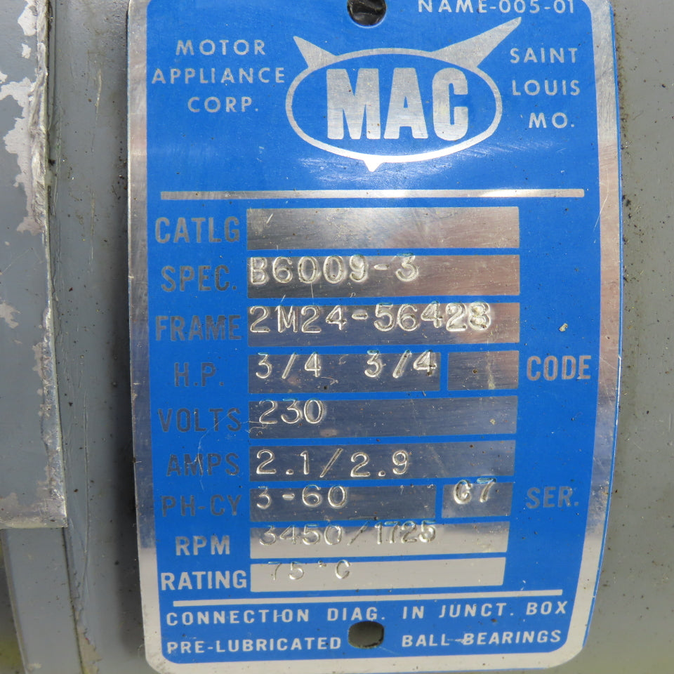 Motor Appliance 2 Speed 3/4HP AC Motor 3450/1725RPM 230V 2M24-56428 Frame