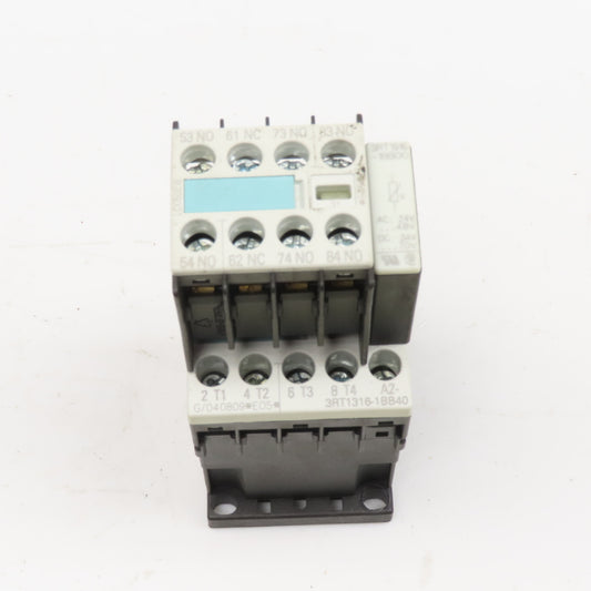 Siemens 3RT1316-1BB40 3RH1911-1FA31 Contactor 600V 3Ph 7.5Hp Max W/ Aux Contact