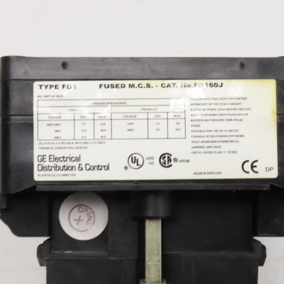 General Electric FD1 600V 60A 3 Pole Fused Mains Disconnect Switch