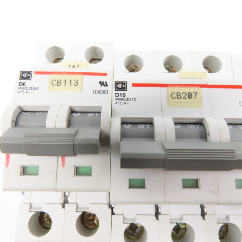 Cutler Hammer WMS3 WMS2 415VAC Misc. 2 & 3 Pole Breakers 16A, 6A, 10A Lot Of 5