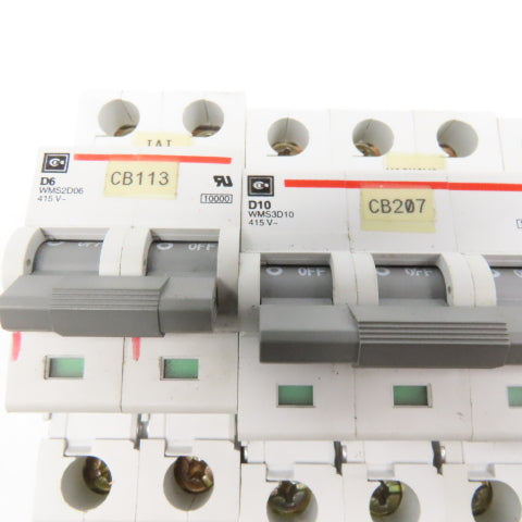 Cutler Hammer WMS3 WMS2 415VAC Misc. 2 & 3 Pole Breakers 16A, 6A, 10A Lot Of 5