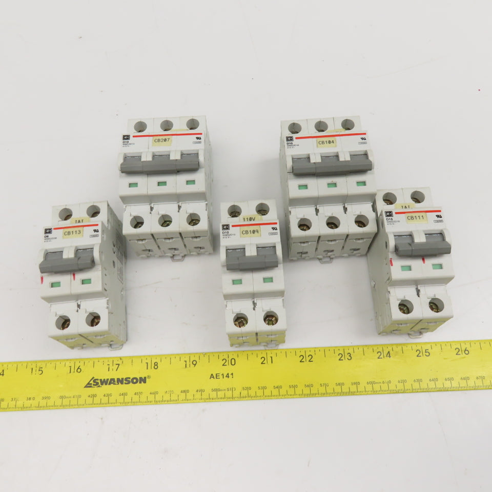 Cutler Hammer WMS3 WMS2 415VAC Misc. 2 & 3 Pole Breakers 16A, 6A, 10A Lot Of 5
