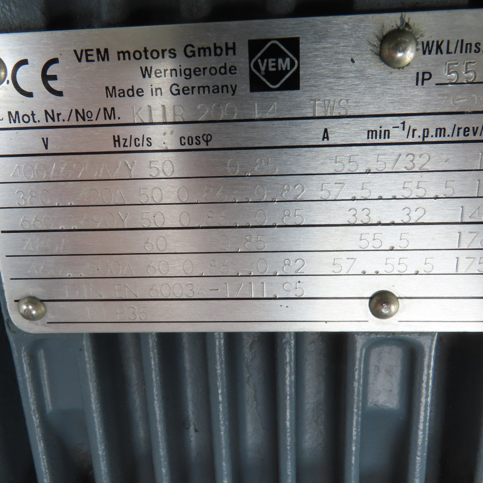 VEM K11R-200-L4-TWS 36kW AC Motor 480V W/Brueninghaus Hydraulic Pump 176 L/min