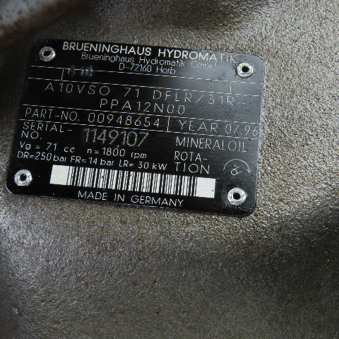 VEM K11R-200-L4-TWS 36kW AC Motor 480V W/Brueninghaus Hydraulic Pump 176 L/min