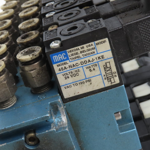 MAC 45A-NAC-DDAJ-1KE 2 Way Single Double Solenoid Valve Bank 11 Valves 24VDC