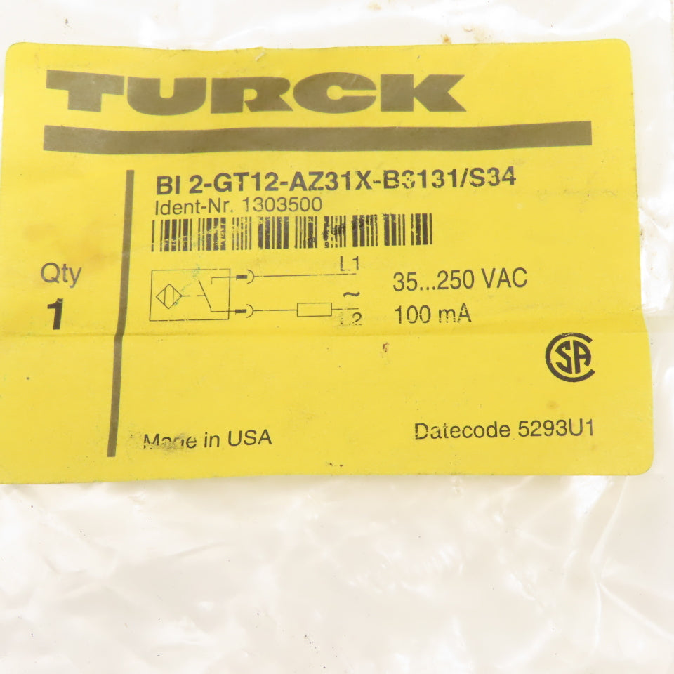 Turck BI 2-GT12-AZ31X-B3131/S34 35...250VAC Inductive Proximity Sensor