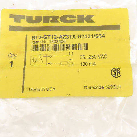 Turck BI 2-GT12-AZ31X-B3131/S34 35...250VAC Inductive Proximity Sensor