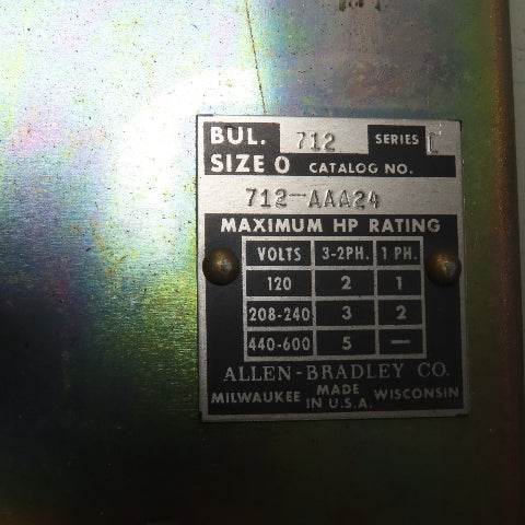 Allen Bradley 712-AAA24 Size 0 Combination Starter 1-5HP 120-600V 120V Coil