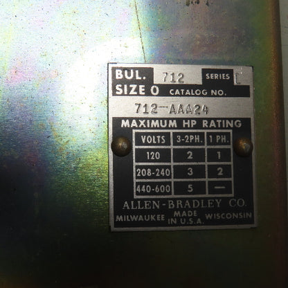 Allen Bradley 712-AAA24 Size 0 Combination Starter 1-5HP 120-600V 120V Coil